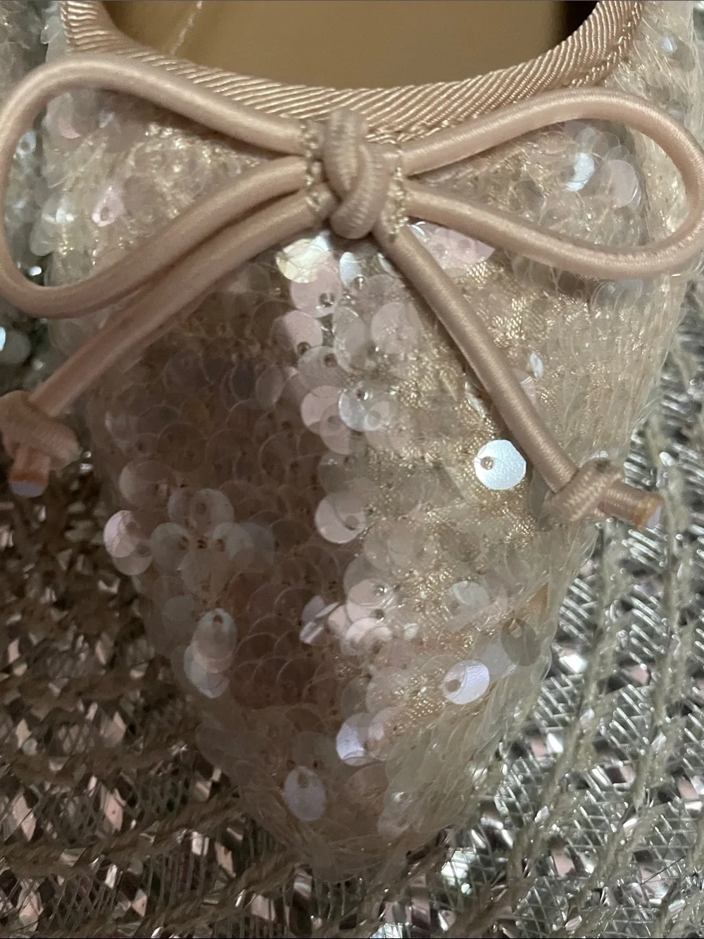 Report Blush Sequin Pointed Ballet Flats with Bow